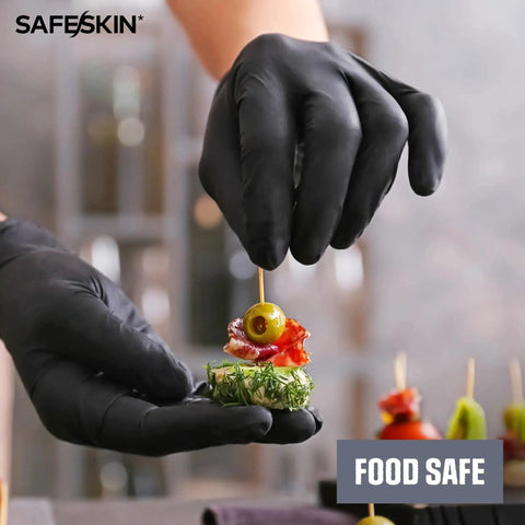 Ultralight Nitrile Gloves 2.0 Mil Black Large 100 Count Powder Free Latex Free used in food prep