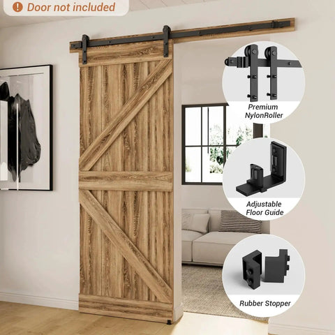 79.2 Inch Sliding Barn Door Hardware Kit With Adjustable U Shape Floor Guide, Wall Mount Rail, And Splicing Track Kit