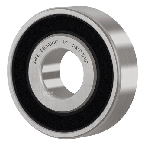 Close-up of chrome steel deep groove ball bearing with double seals, size 1/2x1-3/8x7/16, part of the XIKE set of 10, 1621-2RS.