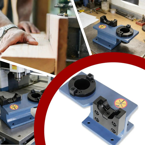 CNC CAT40 Tool Holder Tightening Fixture, cast iron and aluminum build on worktable, precise clamp, strong clamping force