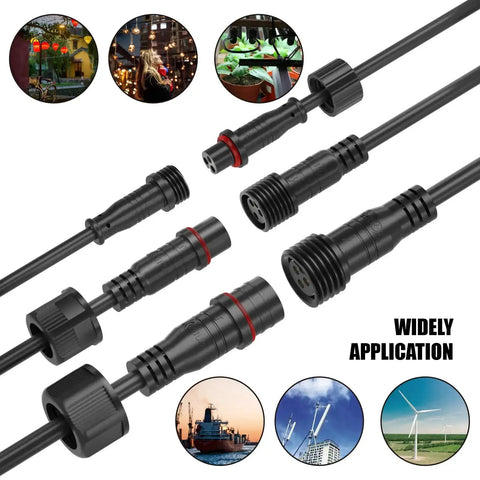 M12 2 Pin Waterproof Connector Set Heavy Duty For LED Strip Lights 22 AWG 5 Pairs With 25 Cm Extension Cables IP65