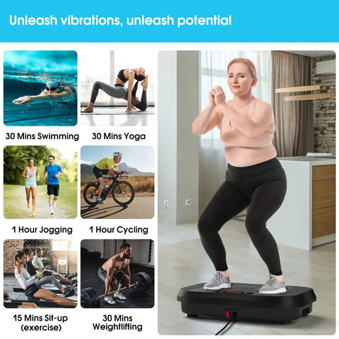 Vibration Plate For Lymphatic Drainage And Full Body Workout With Resistance Bands 450 Lbs Capacity Black No Sweat At Home Gym