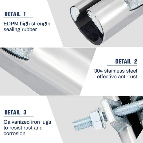 Close-up of Two Pack Half Inch Pipe Repair Clamp With Single Bolt Stainless Steel Copper Pipe Repair Kit showing sealing rubber and bolt.
