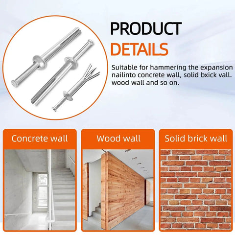 Hammer Drive Nail In Anchors For Cement Concrete One Quarter Inch Diameter Zinc Alloy 50 Pieces Durable Rust Resistant