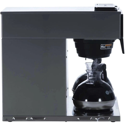 Side view of Low Profile 12 Cup Pourover Commercial Coffee Maker With 3 Lower Warmers Silver Finish A Real Workhorse For Cafes Or Busy Offices NoNonsense Durable Heavy Duty Brewer Model 13300.0003.