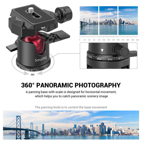 All Purpose Mini Ball Head For Tripods And Monopods 360 Degree Panoramic Rotation with Quick Release Plate and cityscapes