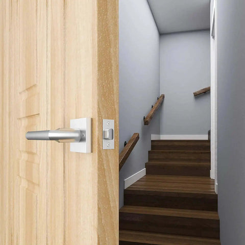 Six Pack Interior Door Levers For Passage Doors No Locking Heavy Duty Satin Nickel Finish With Square Plates Reversible