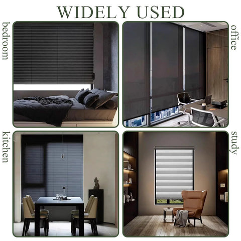 10 Meter Bead Chain Cord for Roller Blinds with 4.5mm Bead Diameter shown in bedroom, office, kitchen, and study installations.