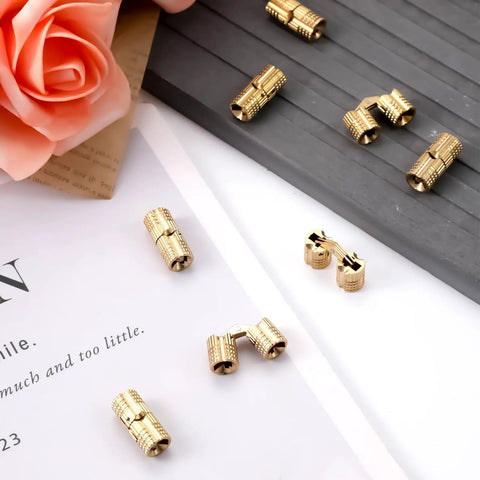 Hidden Brass Cabinet Hinges 8 Mm, 8 Pack With 32 Screws, Concealed 180 Degree Opening for DIY Jewelry Boxes