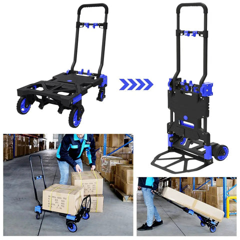 Foldable Hand Truck Heavy Duty 330Lb Capacity With Retractable Handle And Four Rugged Rubber Wheels in use with boxes