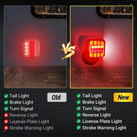 Side-by-side old vs new NOVCAPAR wireless trailer light kit; magnetic LED tail lights with brake/turn signals.