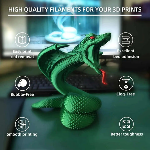 3D printed green dragon using Silk PLA Filament 1.75mm 1Kg Spool For 3D Printers, Dope Silk Green With Smooth Finish, USA Made