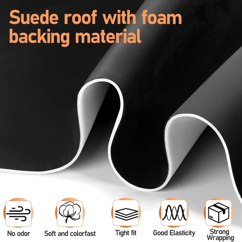 Close-up of a Foam-Backed 4mm Suede Headliner Fabric For Auto Interiors 98x60 In DIY Kit, showing suede texture and foam backing.