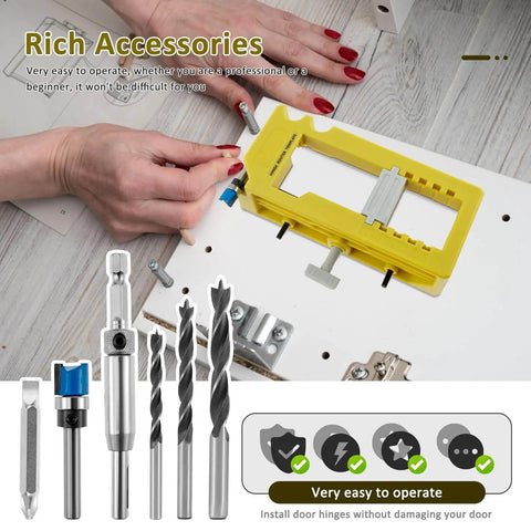 Pro Grade Door Hinge Mortise Jig Kit With Self Centering Drill Bits No Hammer Needed Adjustable Door Hinge Router Template