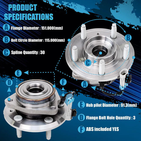 Beefed-Up Pair Front Wheel Bearing Hubs Assembly For Chevy Captiva Sport 2012-2015, Equinox 2007-2009, 5 Lug With ABS
