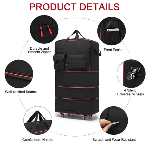 Tactical Foldable Travel Bag With Wheels For Easy Packing And Expansion, Large Duffle Luggage With 3 Layer Fold Design, Black By Seyfocnia