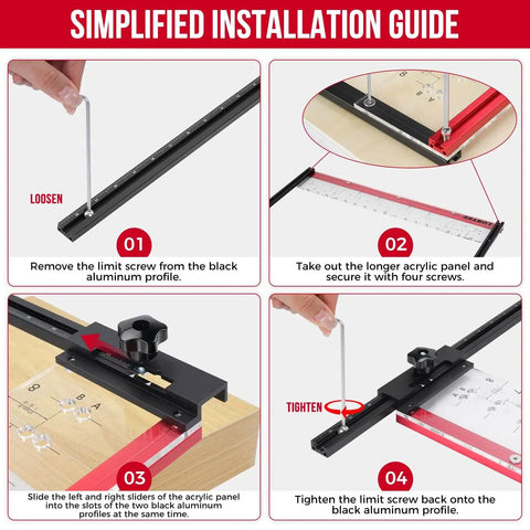 Simplified installation guide for Pro Grade Shelf Pin Jig With Self Centering Drill Bits For One Quarter Inch And Five Millimeter Pins, Fits 32mm System, Adjustable Cabinet Hole Drilling Template With Seventeen Hole Rows For Accurate Woodworking.