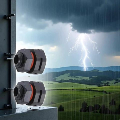 Two Pack IP68 Industrial Breather Vent With Dual M12x1.5 Pressure Equalization Valves installed on outdoor electrical cabinet