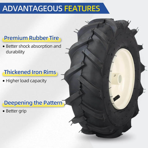 Replacement Tiller Tire And Wheel Set For 13x5-6 Size With 1 Inch Axle And 3 1/8 Inch Centered Hub Left And Right Wheels Included