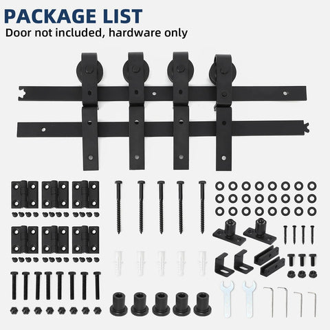 Beefed Up Bi Folding Sliding Barn Door Hardware Kit For Four Doors, 14 Inch Bifold Track System With 200 Lb Capacity components