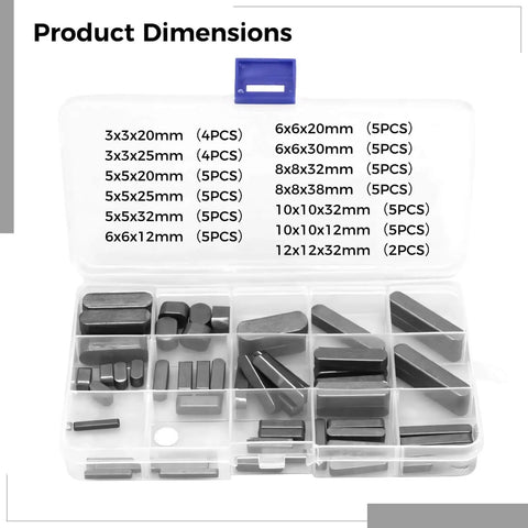 60 Pcs Square Key Stock Kit With Storage Box for Industrial Equipment, carbon steel keys in transparent box