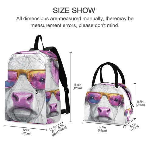 Dope Cow Print Sunglasses Portrait Backpack With Insulated Cooler Lunch Box And Scratch Resistant Nylon Multi Pocket Design