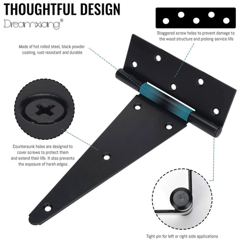 10 Inch T Strap Gate Hinges Heavy Duty Shed Barn Door Hinges Black Tee Hinges For Wooden Fence And Yard Gate Wrought Iron Rustproof