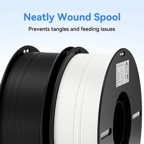 Two 1Kg PLA Filament Spools 1.75mm Black And White Bundle For 3D Printing, side view