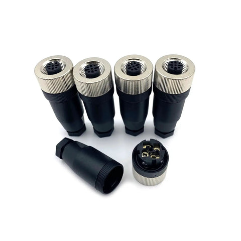Array of M12 4 Pin Female Connector IP67 Waterproof A Code Industrial Circular Connector Field Assembly Wireable Adapter