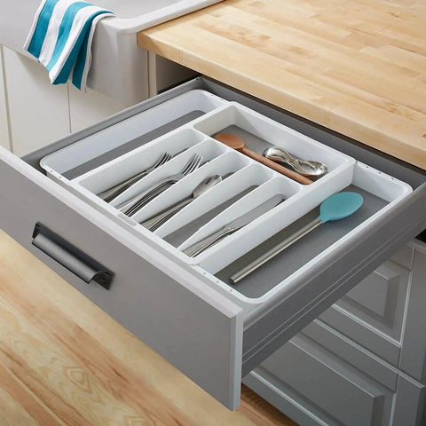 Kitchen drawer with cutlery organizer featuring 2 Pack Black Aluminum Alloy Modern Finger Pulls For Cabinets And Drawers 90mm Overall Length