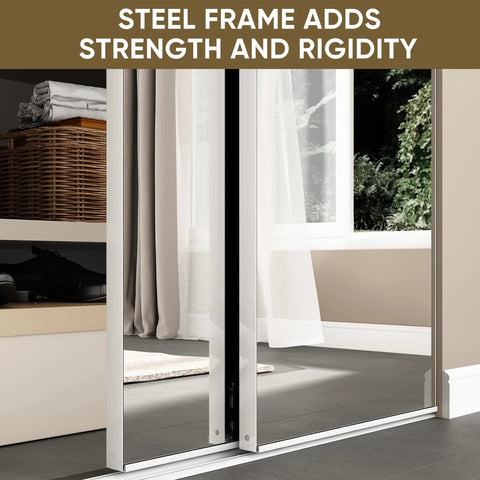 One Sided Full Length Mirror Closet Door 72x80 Inches Sliding Bypass With Steel Frame And Hardware Kit Easy To Install Modern Closet Door Adds Light And Space To Your Room