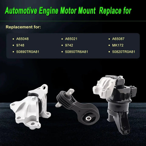 Engine Motor Mount Set For Honda Civic 2012 2013 2014 2015 1.8L showing three pieces: front motor mount, rear torque strut, transmission mount