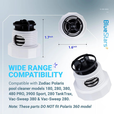BlueStars pressure relief valve replacement kit, Polaris pool cleaners compatible, pack of 2, white plastic with black tops