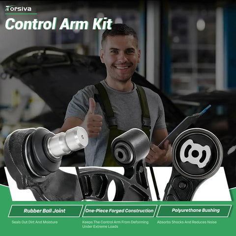 Front Lower Control Arm With Ball Joint Assembly Pair For Chrysler 200 2015 2017 And Dodge Dart 2013 2014 2015 2016 Driver Side And Passenger Side OE MS251201 MS251202 Replacement High Strength Automotive Suspension Part, control arm components close-up with mechanic giving thumbs up.