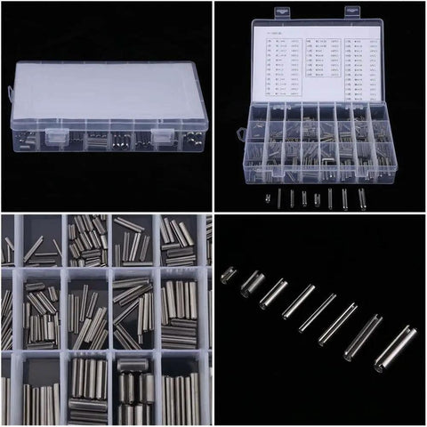 Stainless Steel Spring Tension Pins Set 280 Pcs M1.5 To M8 304 Material Elastic Cylinder Pins Heavy Duty Mechanical Fasteners With Durable Plastic Storage Box For Garages Workshops And Diy Projects.