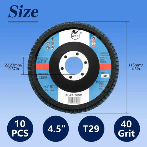 Front view of 10 Pack Flap Discs 4 And A Half Inch For Angle Grinder 40 Grit Type 29 Zirconia Grinding Discs