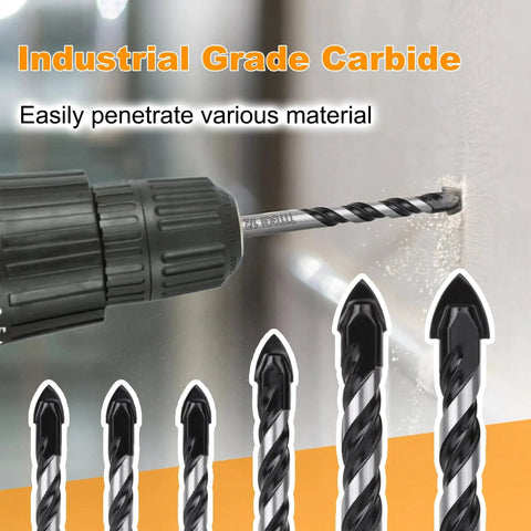 Pro Grade Six Piece Concrete And Masonry Drill Bit Set With Industrial Carbide Tips drilling into wall
