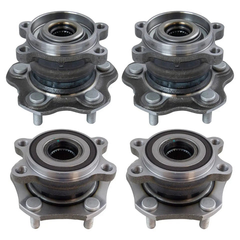 Front And Rear Wheel Bearing And Hub Assembly Set Four Piece For 2014 To 2019 Nissan Rogue All Wheel Drive And 2017 To 2022 Rogue Sport AWD Direct Fit Replacement With Two Front Hubs And Two Rear Hubs For Easy Installation And Long Lasting Performance