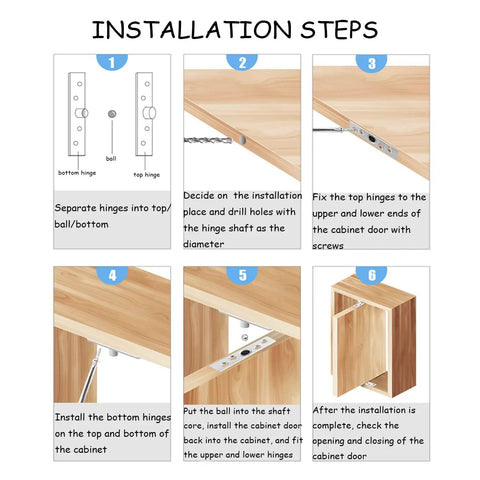 Installation steps for 75mm 360 Degree Hidden Door Pivot Hinge Set In Stainless Steel For Doors Cabinets And Cupboards