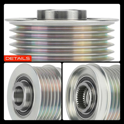 Alternator Freewheel Clutch Pulley With 6 Grooves Clockwise For Nissan Altima 2007 To 2013 2.5L And Rogue 2010 To 2014 2.5L Valeo Alternator Replacement Part, detailed view