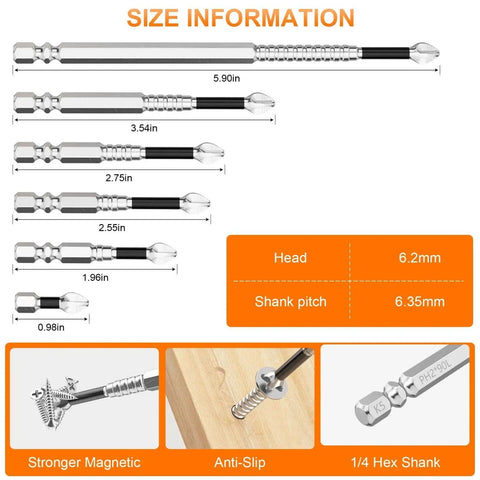 Tough Magnetic Screwdriver Drill Bit Set for Effortless Screw Holding and Non-Slip Grip – 12-Piece Kit various lengths shown