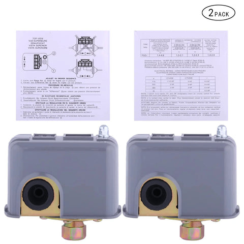Pressure switch Pumptrol 30–50 psi for well pump, gray plastic housing with brass fitting, 2-pack, Amazon