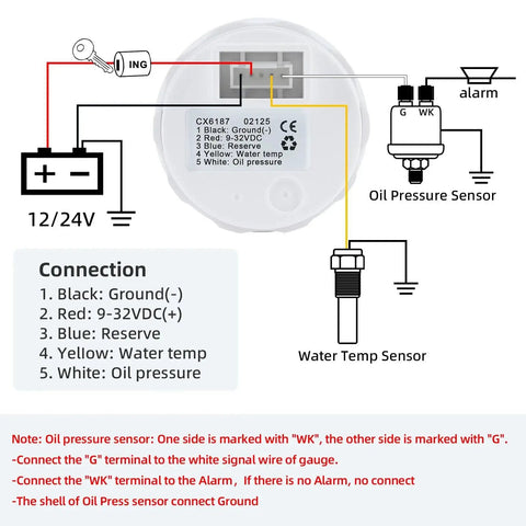 Wiring diagram for Triple Gauge Set 3 In 1 For Boats That Combines Oil Pressure Water Temperature And Voltmeter 52mm 2 Inch Marine Gauge Kit
