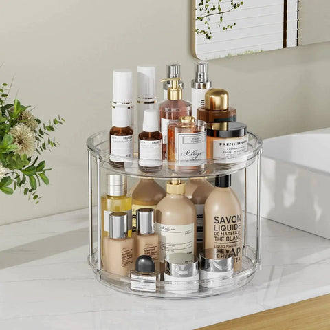 Two Tier Lazy Susan Organizer For Narrow Cabinets And Countertops 9.25 Inch Turntable Rotating Spice Rack Stackable Organizer