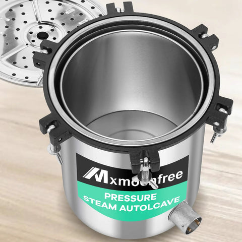 Mxmoonfree 12L pressure steam autoclave, stainless steel portable lab canister with locking latches and lid, 110V.