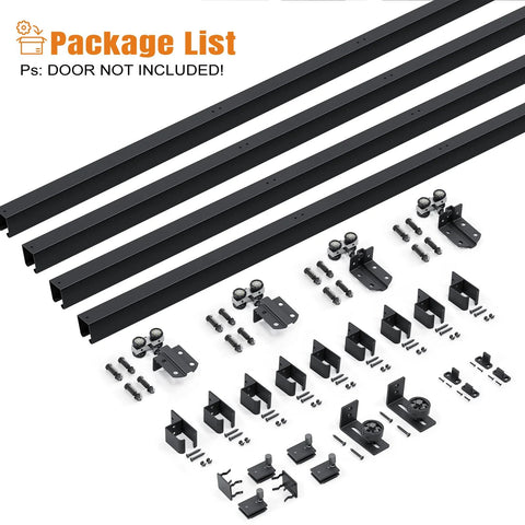 16 Foot Exterior Sliding Barn Door Hardware Kit With Box Rail Track For Exterior Use, 450 Lb Capacity, Black Weather Resistant Steel