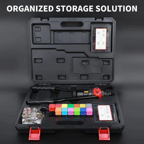 16 Inch Rivet Nut Tool Kit With 13 Metric And SAE Mandrels AIUITIO Edition in carrying case, organized with accessories.