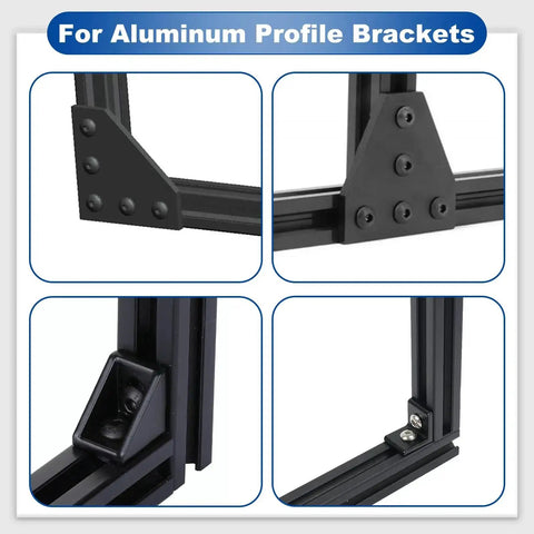 All-in-One M5 T-Nuts and Screws Kit for DIYers showing 2020 aluminum profile brackets in black with fasteners