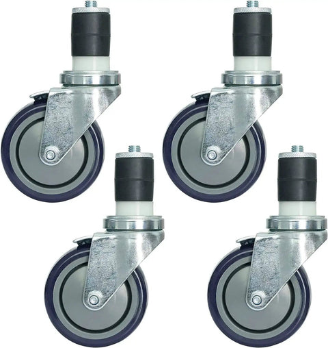 4 Inch Work Table Caster Wheels With Locking Brakes For Stainless Steel Prep Tables Expanding Stem Casters Set Of 4