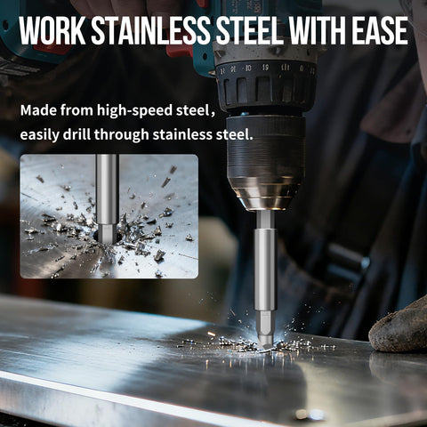 Damaged Screw Extractor Set For Easy Removal Of Rusty Stripped Screws Nuts And Bolts With Magnetic Extension Shaft And Socket Adapter 32 Piece HSS 4341 Tools By STREBITO Screwdriver Bits Included shown in use on stainless steel surface